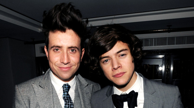 Getting fruity: Nick Grimshaw (left) and One Direction's Harry Styles