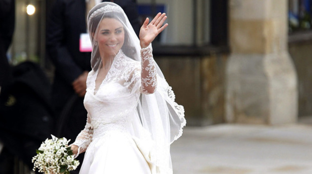 Beautiful bride: Kate Middleton walking into Westminster Abbey to marry Prince William
