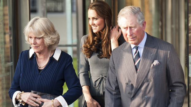 Day with the in-laws: Duchess Kate (centre) with Camilla, Duchess of Cornwall and Prince Charles
