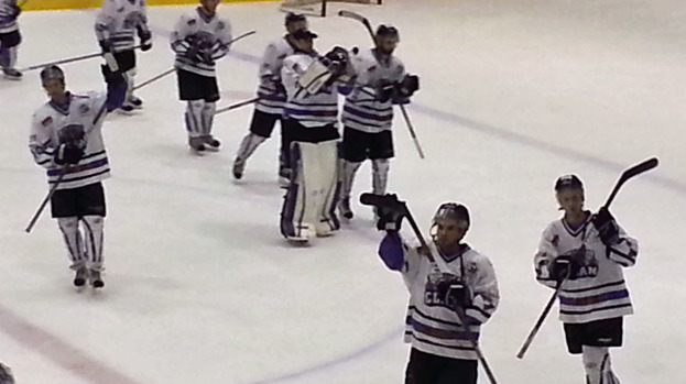 Braehead Clan celebrate victory over Edinburgh Capitals, October 2012.