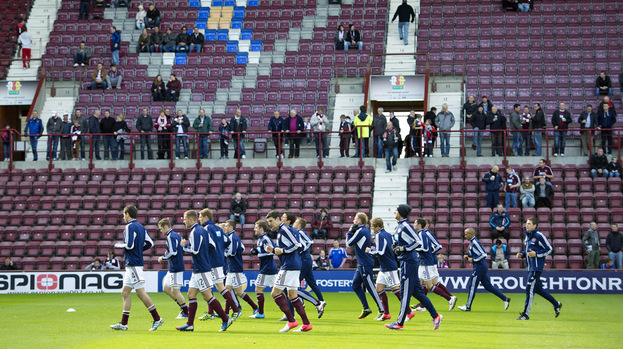 Hearts first team warms up at Tynecastle Stadium, September 2012.