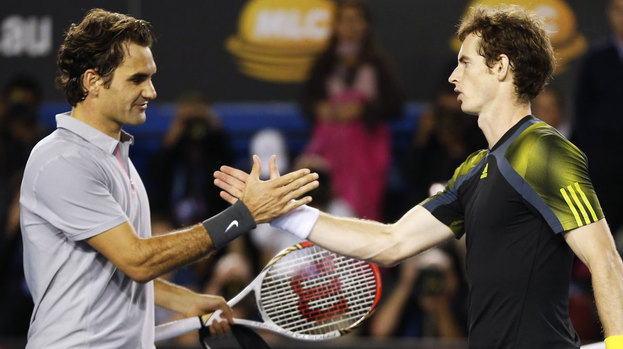 Andy Murray shakes hands with Roger Federer after defeating him in their men's singles semi-final at the Australian Open.