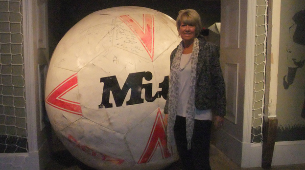 Football exhibition: Rose Reilly Peralta at the More than a Game exhibition at the Kelvingrove Art Gallery.