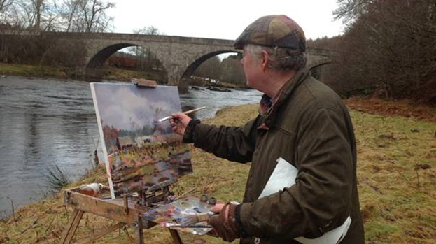 River Dee: Howard Butterworth painting at the river in February this year for the 150th anniversary.