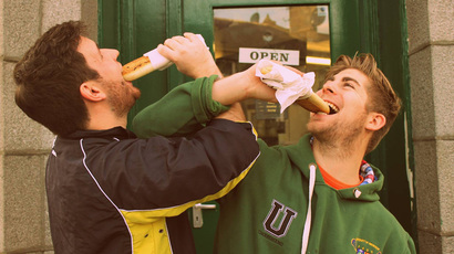 Uni sports teams face 'cheese off' in panini eating contest