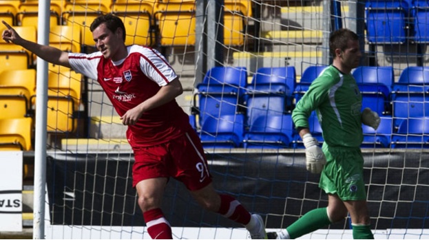 Andy Barrowman celebrates opening the scoring for County in their Challenge Cup final victory.